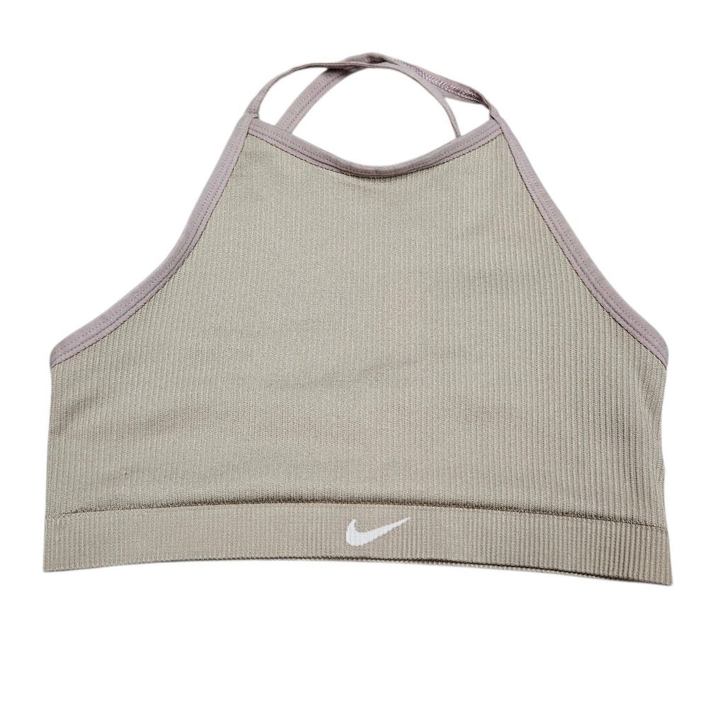 Nike Ribbed Sports Bra Tan Light Support Racerback Crisscross‎ Gym Size S